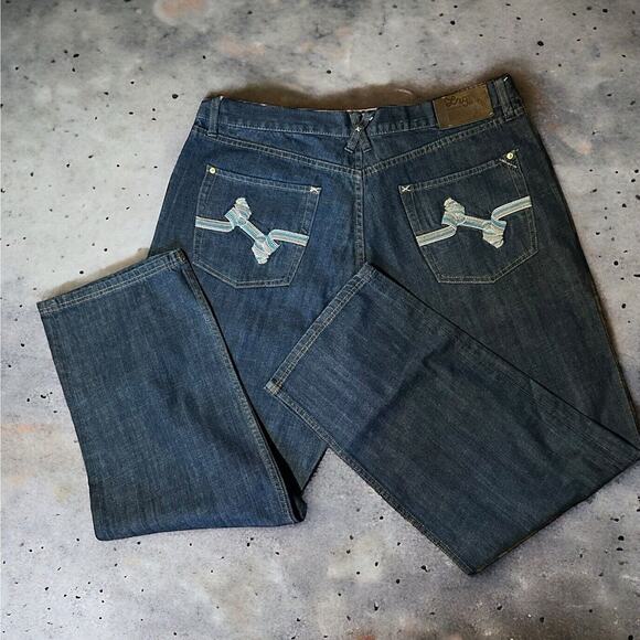 Vintage LRG Pants Jeans Embroidered Y2K Skater Blue Denim Sz 42